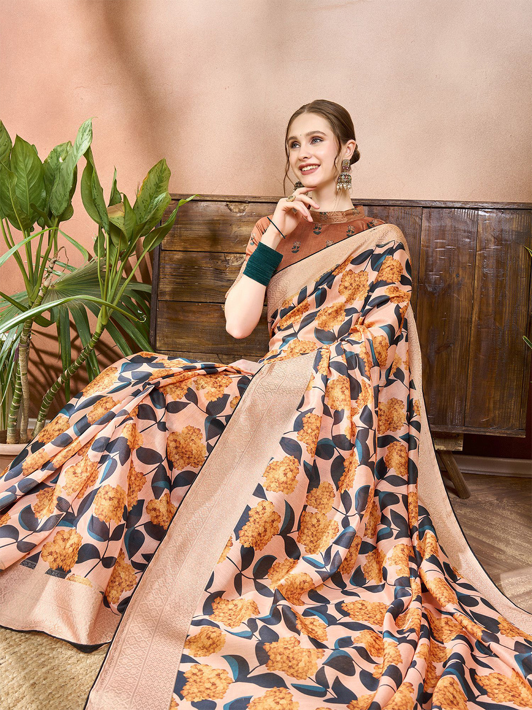 Sangria Mysore Silk Pure Cotton Festive Indie Florals Saree With Blouse Piece