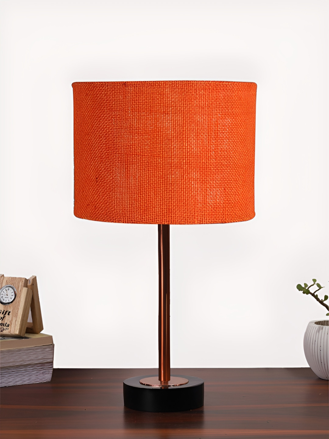 Aura Orange Textured Metal Contemporary Cylindrical Shaped Table Lamp
