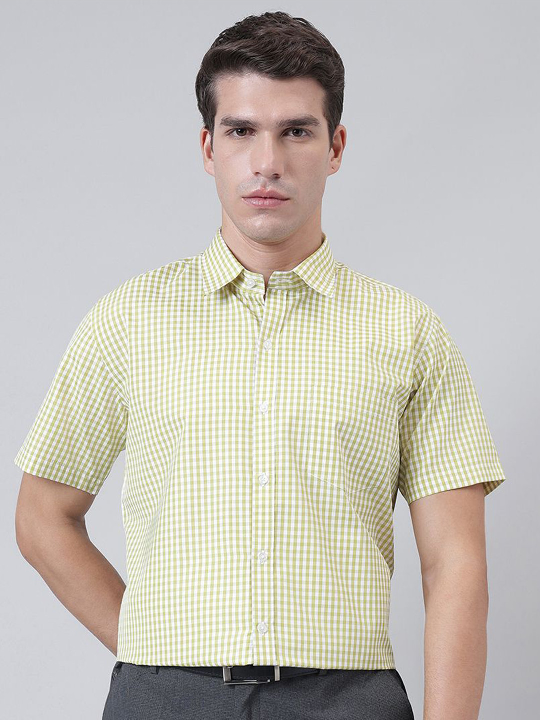 ACCOX Comfort Micro Checked Short Sleeves Cotton Formal Shirt