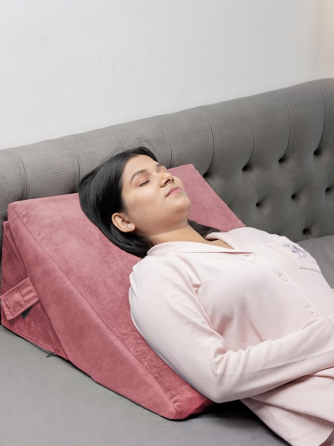 wakefit Pink Memory Foam Filled Faux Velvet Sleep Pillow