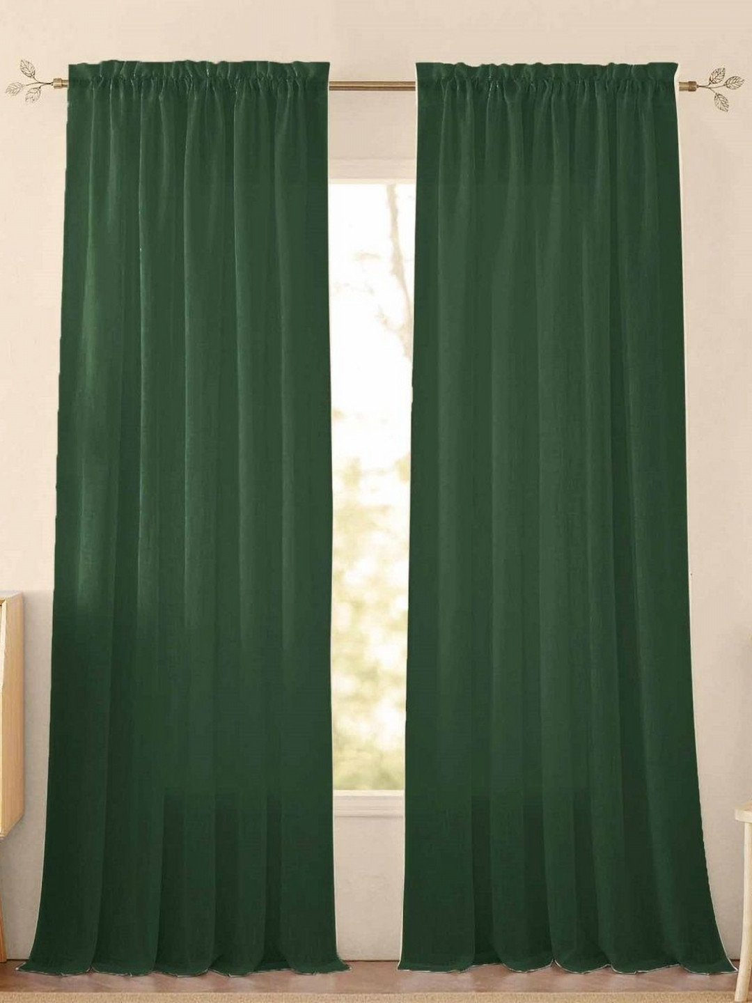 HOMEMONDE Green 2 Pieces Textured Sheer Cotton Long Door Curtains