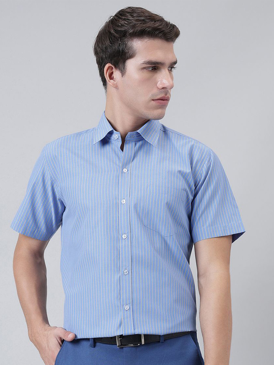 ACCOX Comfort Vertical Striped Short Sleeves Cotton Formal Shirt