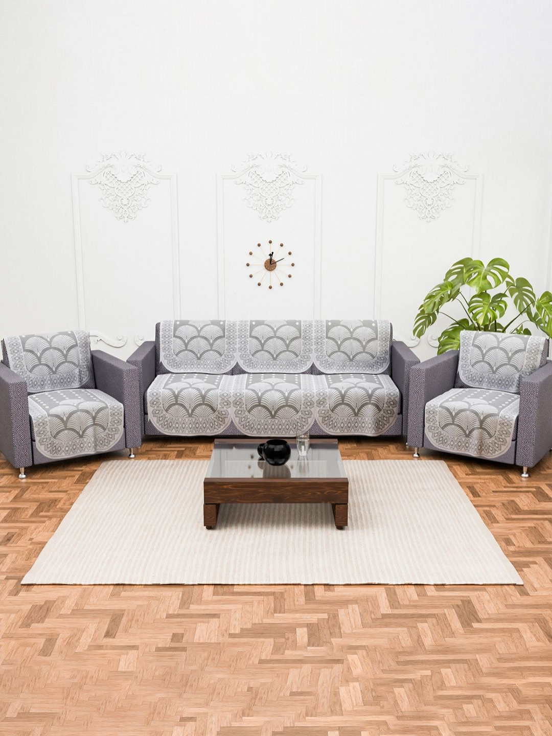 Myntra Elegant Homes Cream 5 SeaterCotton Sofa Cover