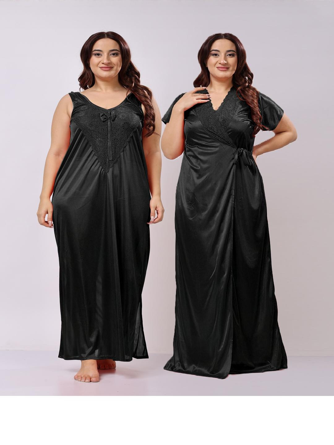 NIGHT KEYS Women Black Sweat Nightdress