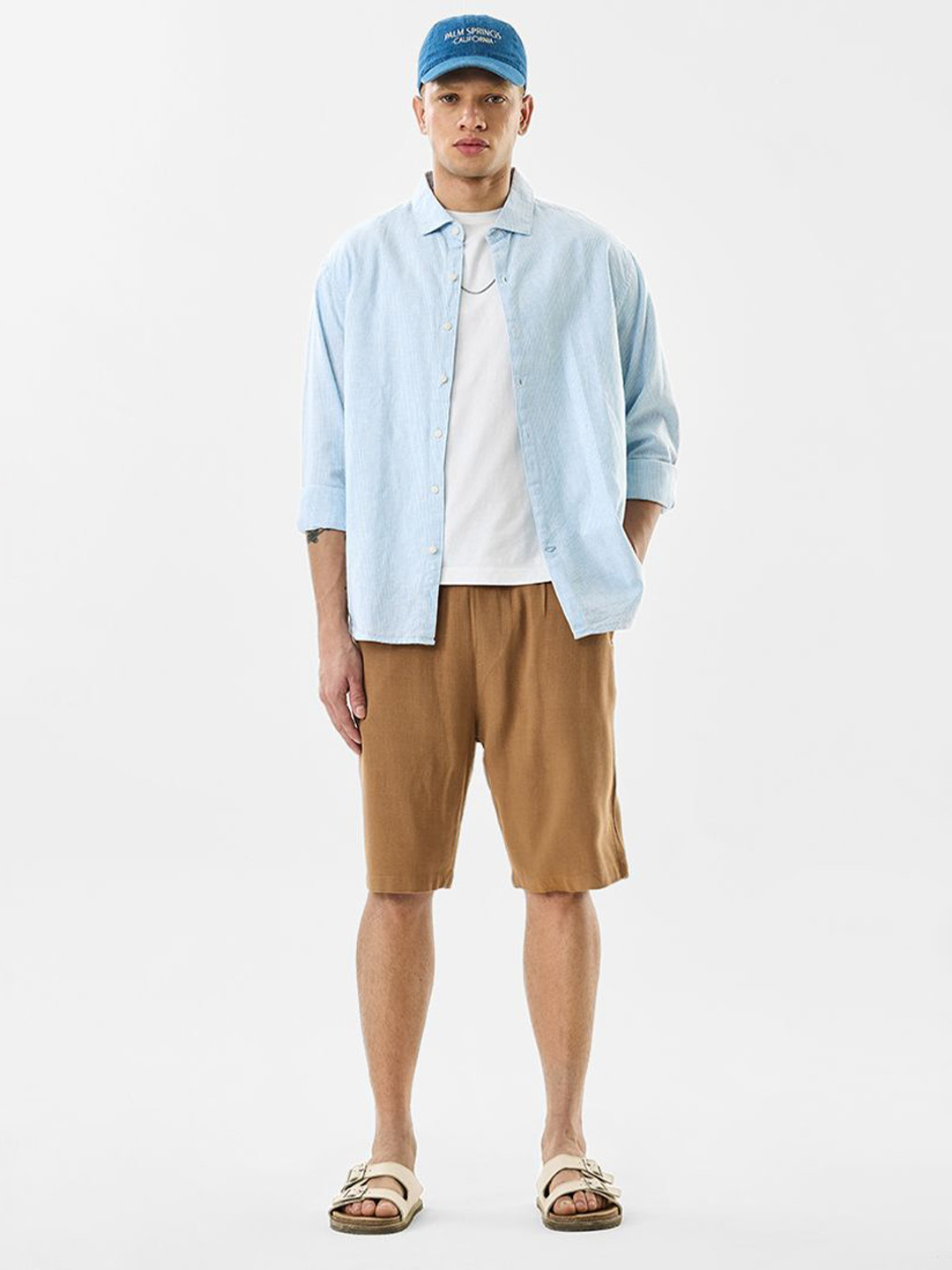 Snitch Men Tan Mid-Rise Regular Fit Shorts