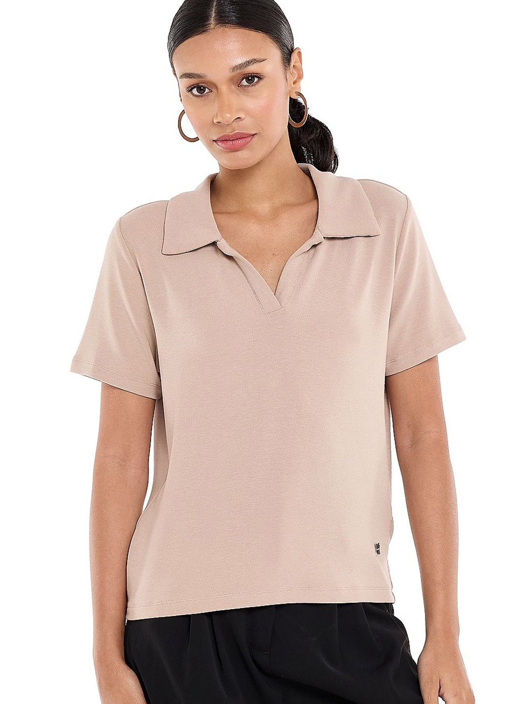 BCBG Women Solid Polo Collar T-shirt
