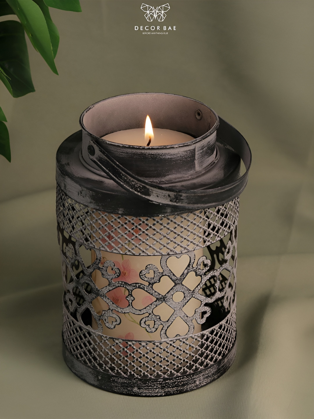 DECOR BAE Hollow Lantern Hanging Candle Holder Stand