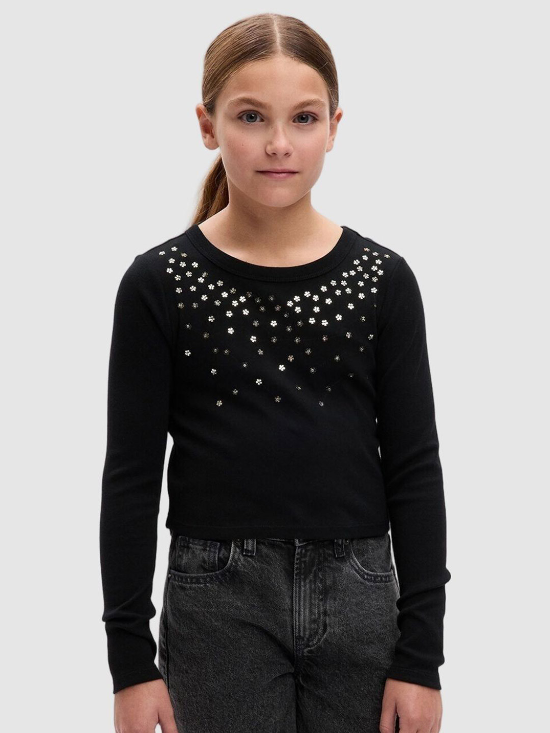 GAP Girls Embellished Full-Sleeve Top with Rhinestone Details