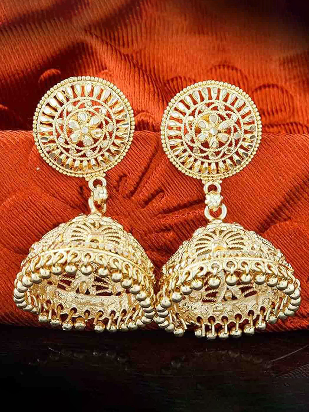 RICH AND FAMOUS Gold-Plated Artificial Beads Beaded Dome Shaped Jhumkas