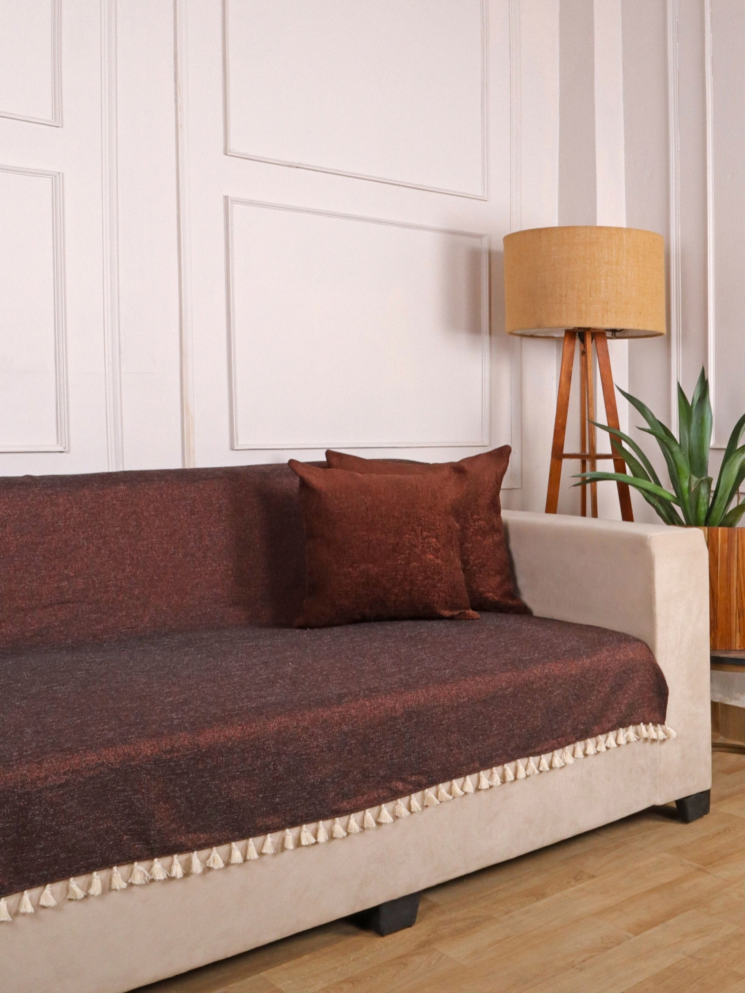 STITCHNEST 2 Seater Copper Jute Sofa Cover