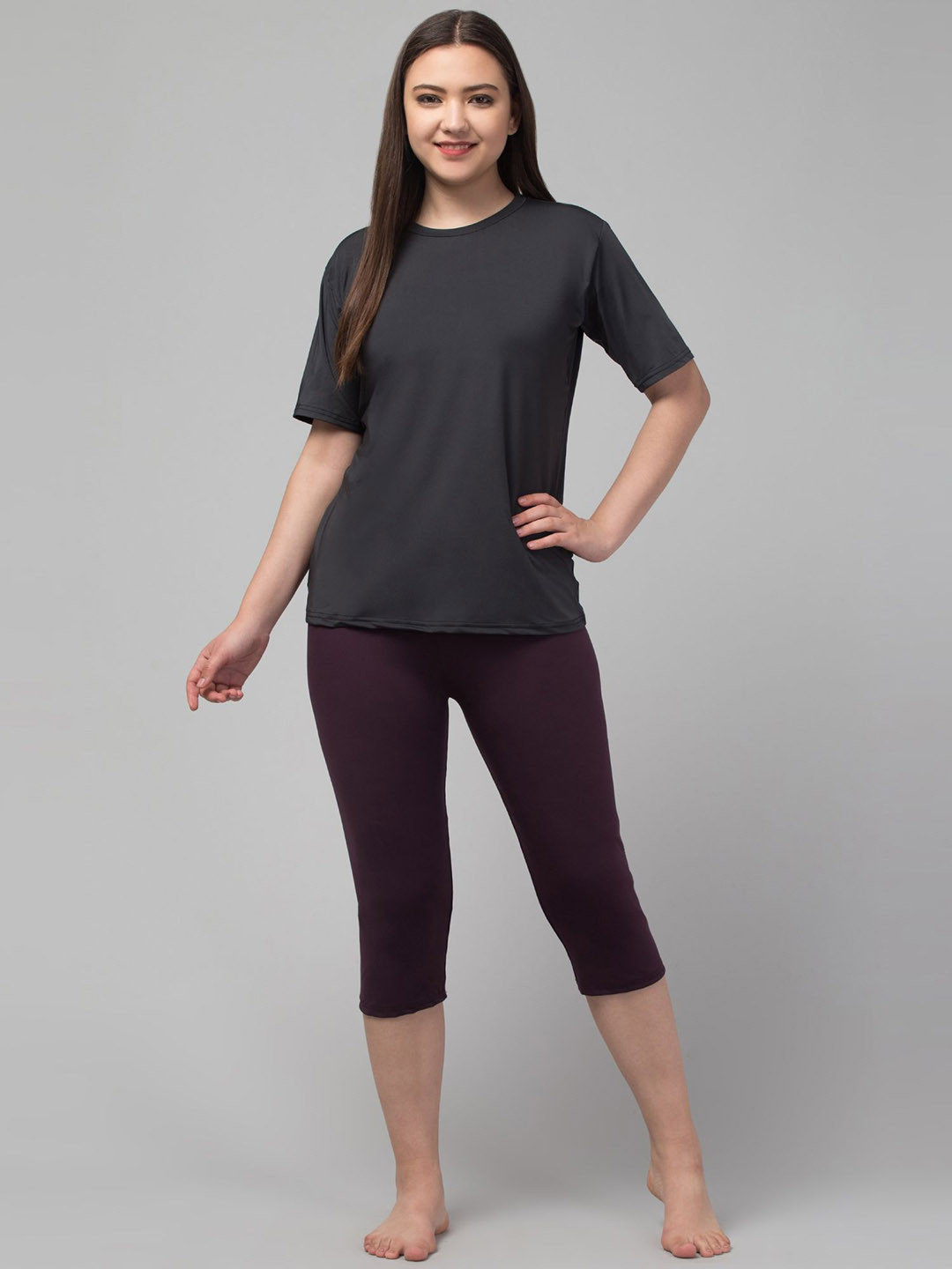 Attire Zone Round Neck T-Shirt With Capri Swim Set