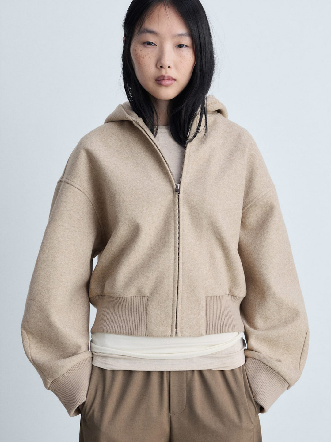 MANGO Fleece Hooded Tailored Jacket