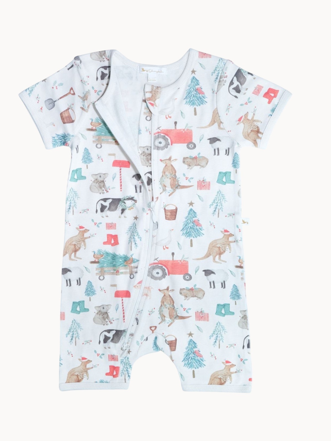 Ohmybebe Infant Boys Printed Pure Organic Cotton Romper With Headband