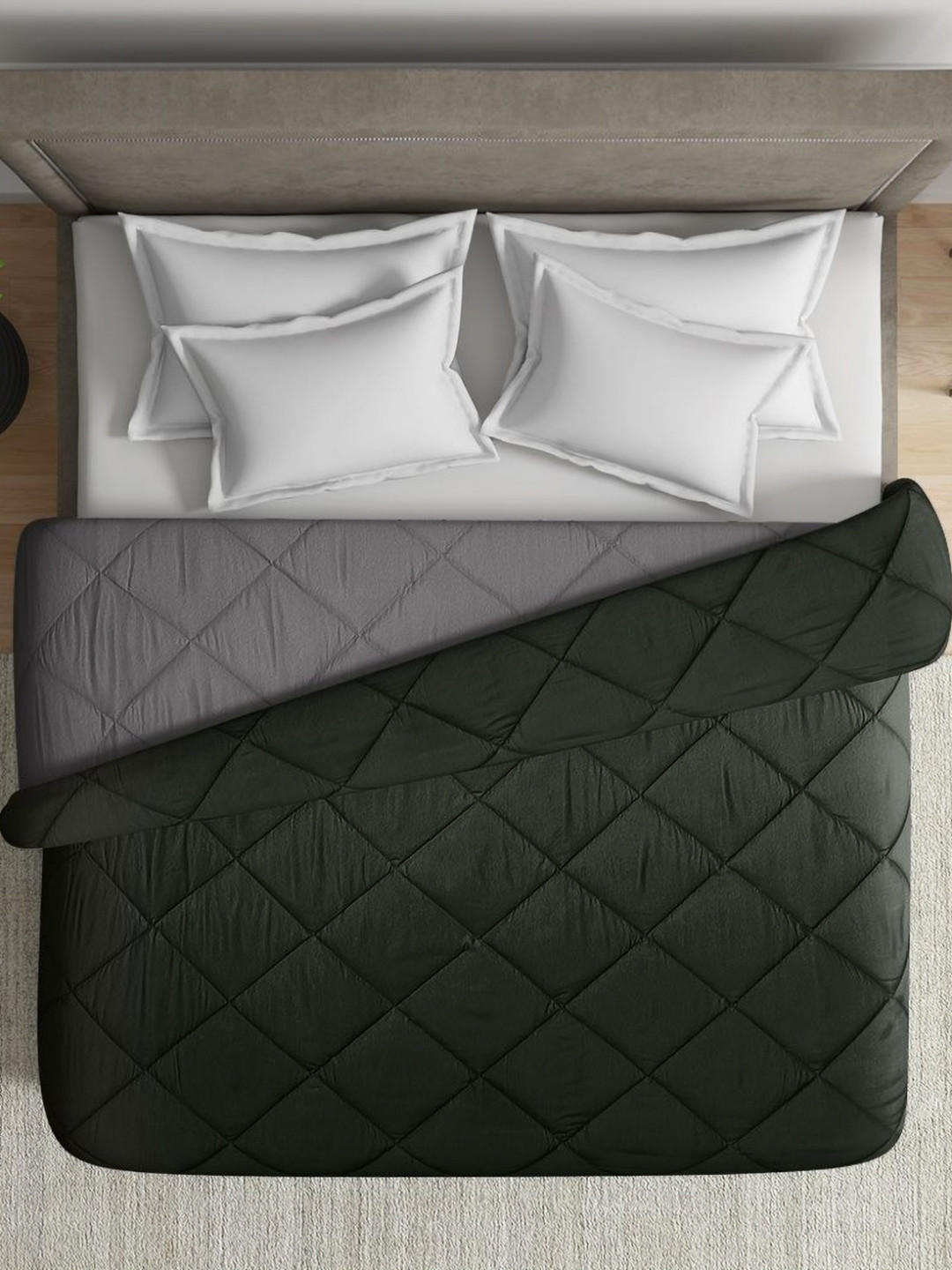 wakefit Green & Grey Checked 120 GSM Double Bed Blanket
