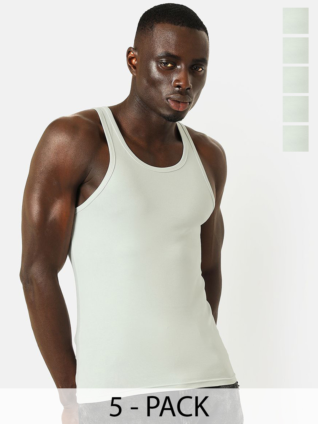 OLWEN Pack Of 5 Cotton Gym Vests 1987-Vest-PO5-Mist-S