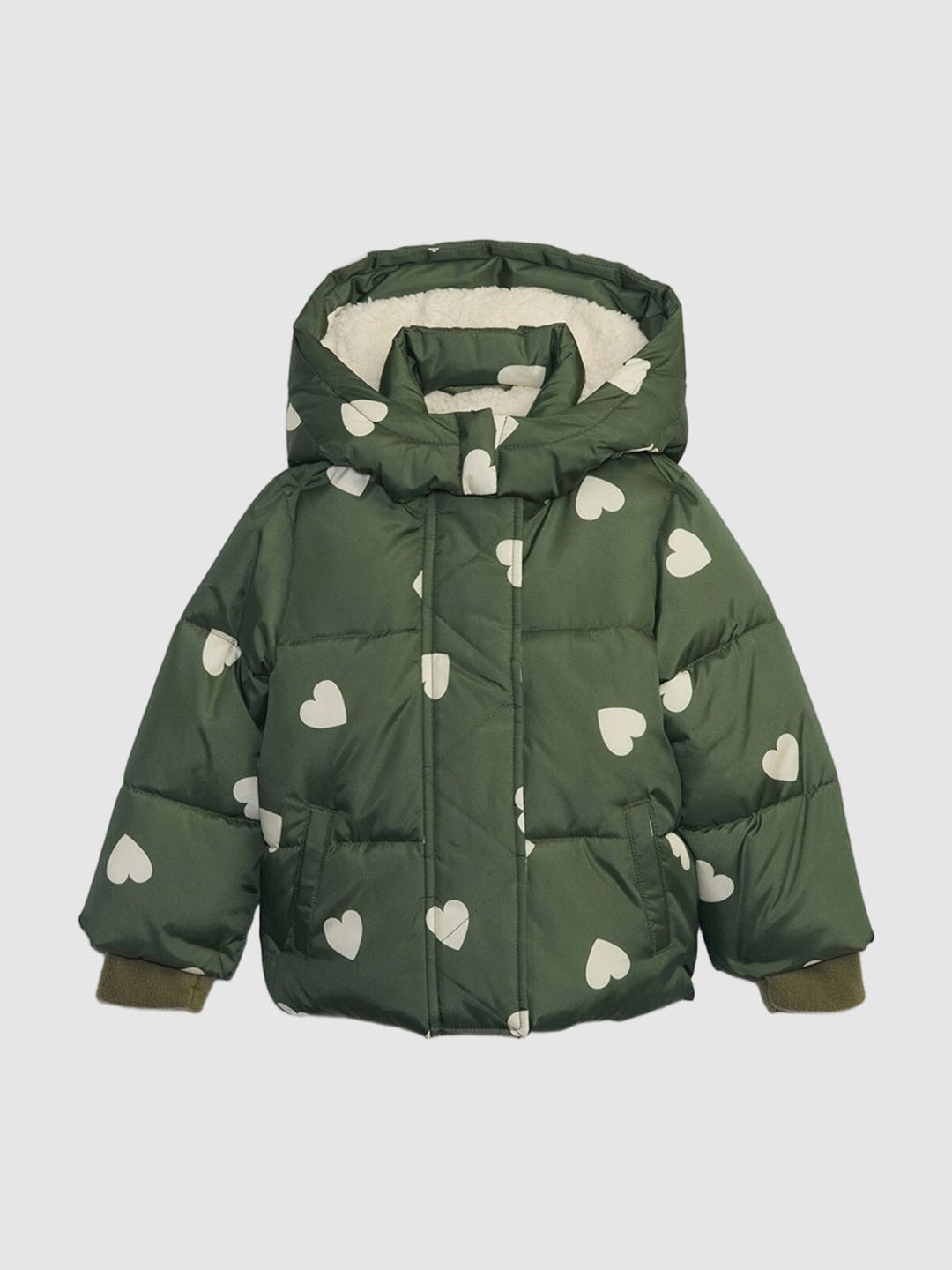 GAP Girls Relaxed Fit Conversational Heart Printed Puffer Jacket