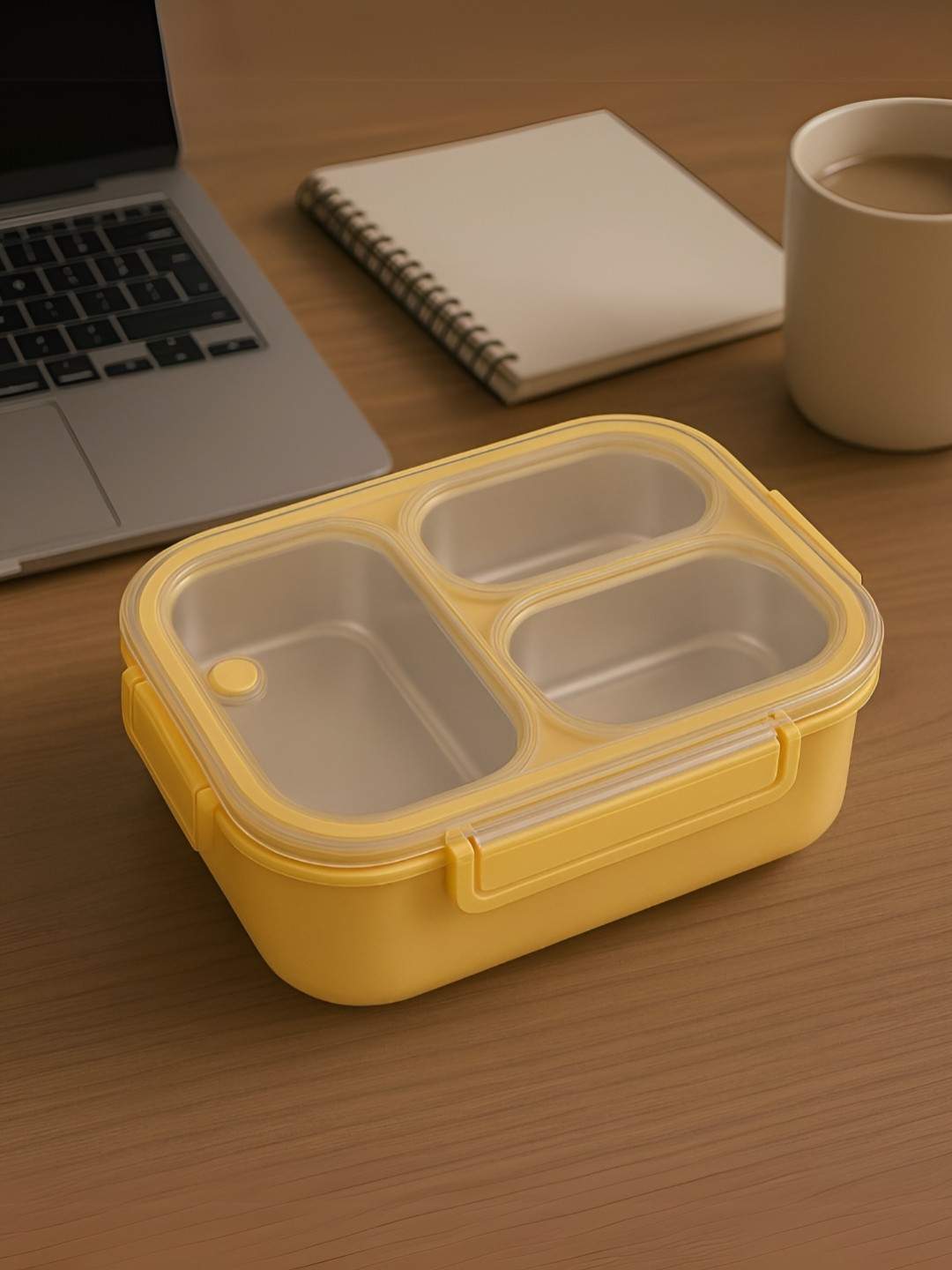 Myntra Elegant Homes Yellow 2025 Stainless Steel Dishwasher Safe Lunch Box