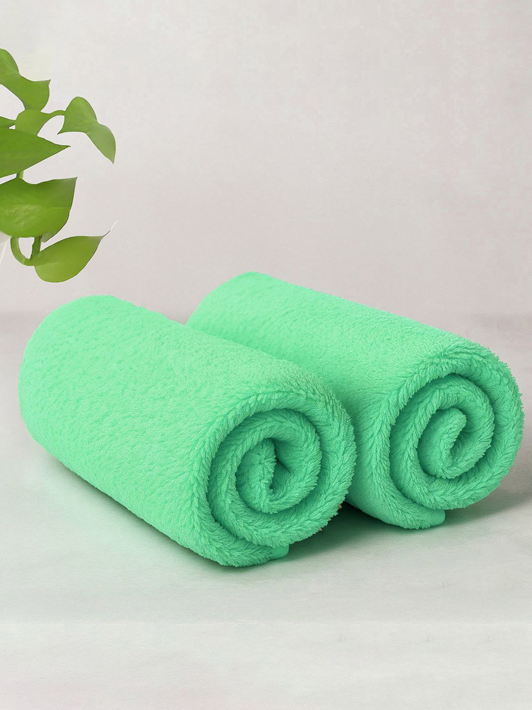 Kuber Industries Set of 2 Green Microfiber Cleaning Towel