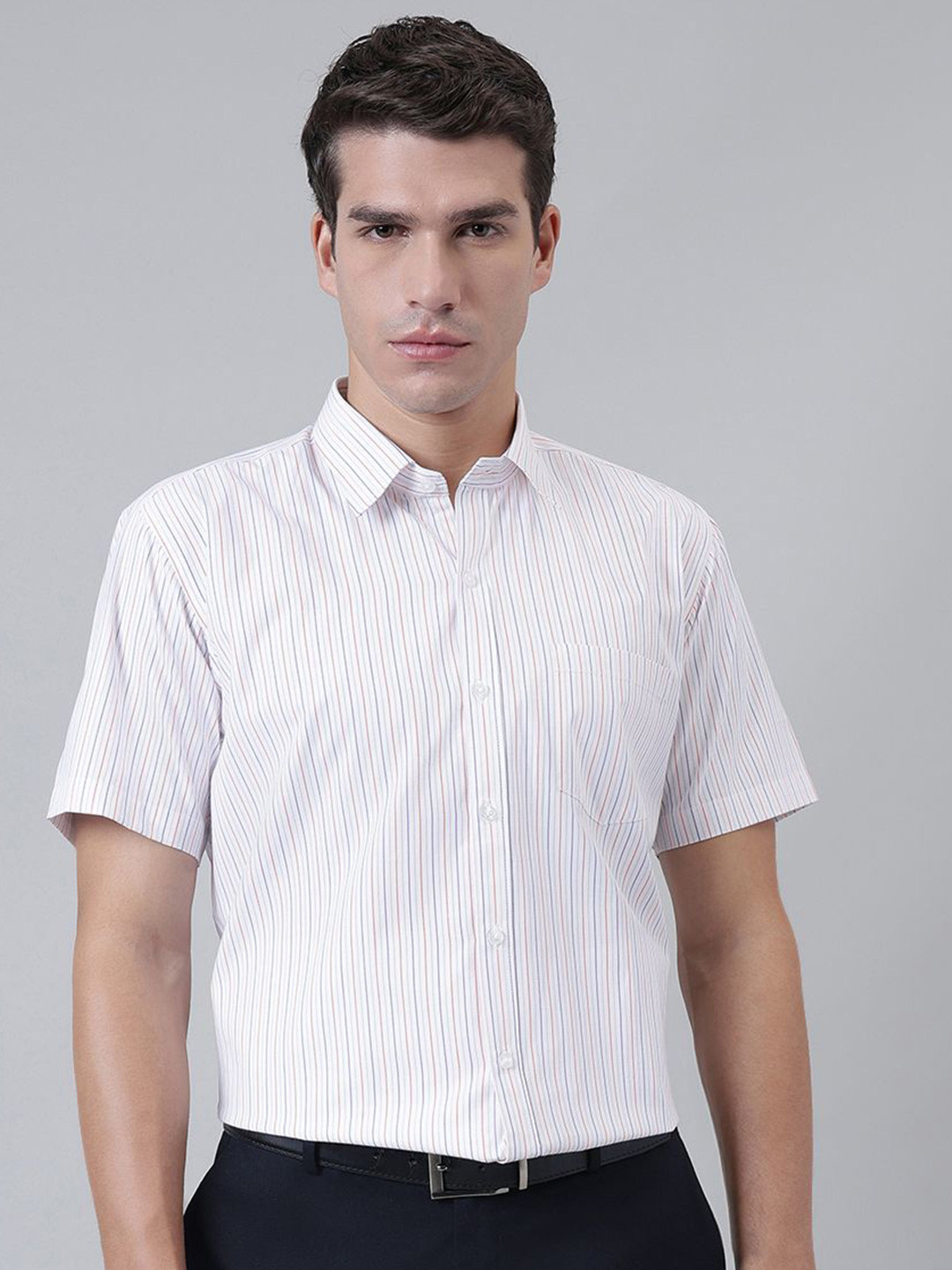 ACCOX Comfort Vertical Striped Short Sleeves Cotton Formal Shirt