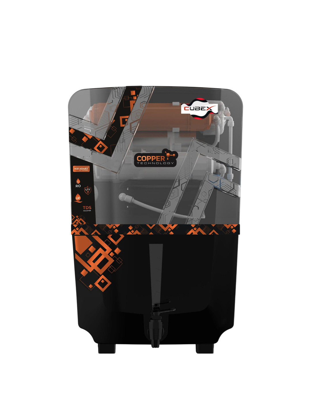 Cube X Transparent & Black RO+UV Water Purifier With Copper Filter