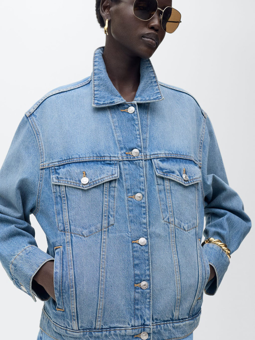 MANGO Paneled Pocket Detail Denim Jacket