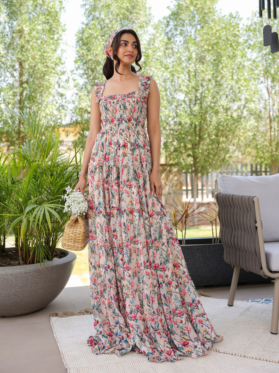 B'Infinite Women Floral Print Chiffon Maxi Dress
