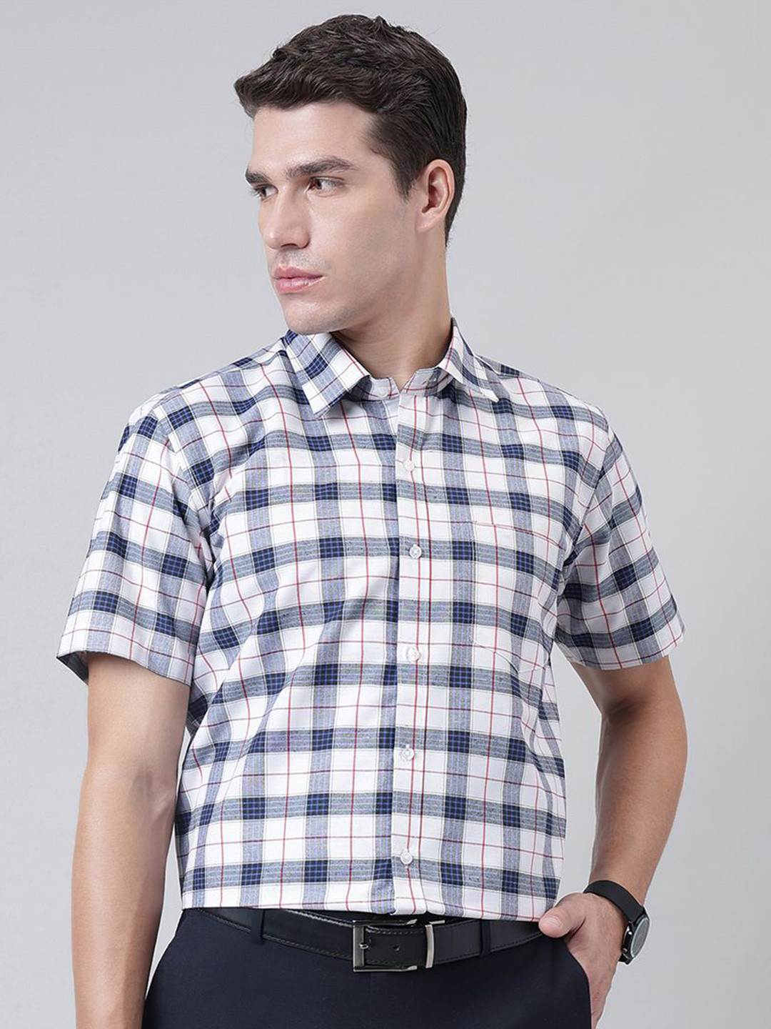 ACCOX Comfort Checked Short Sleeves Cotton Formal Shirt