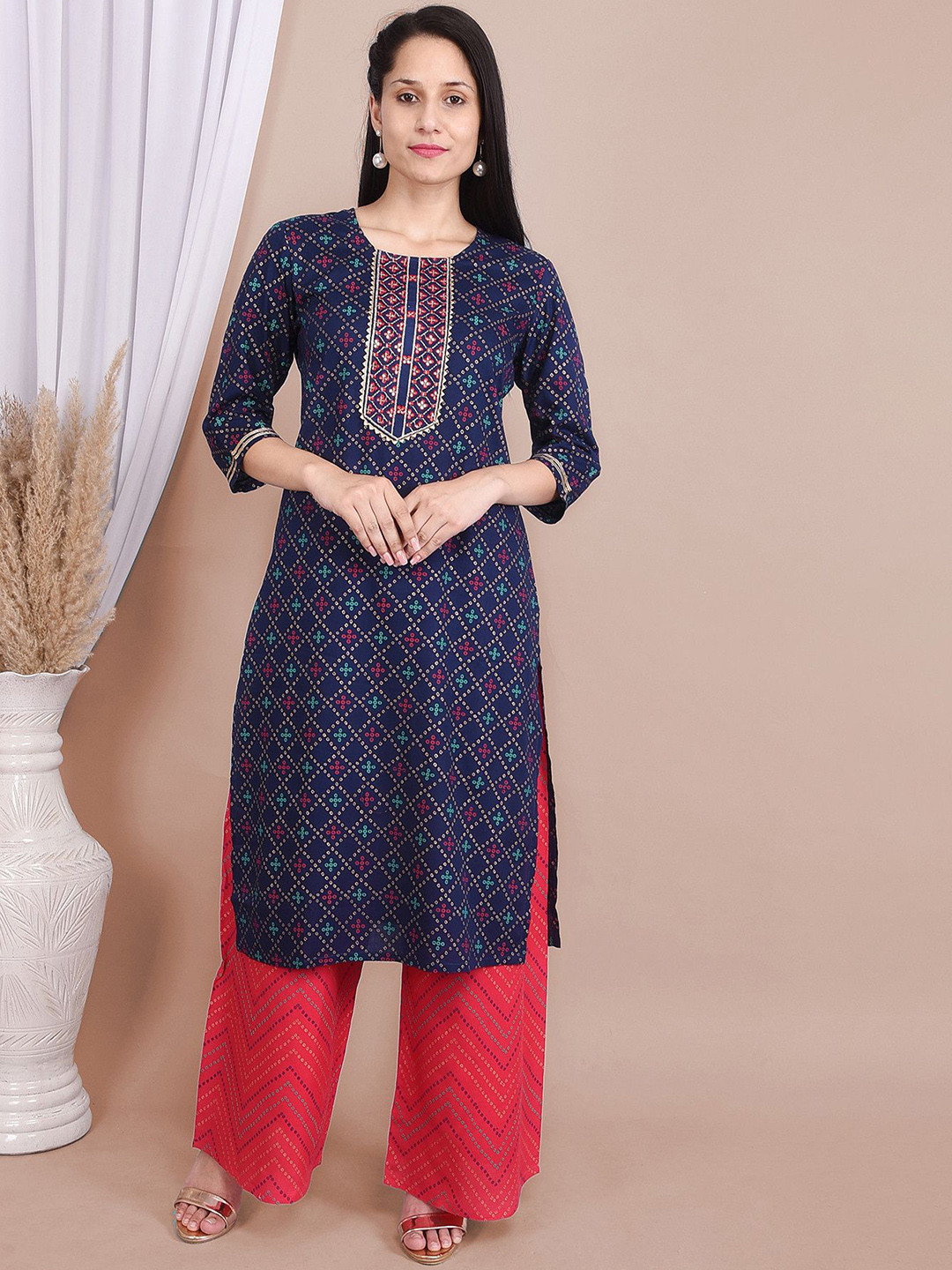 Indiwest Bandhani Printed Round Neck Kurta With Palazzos