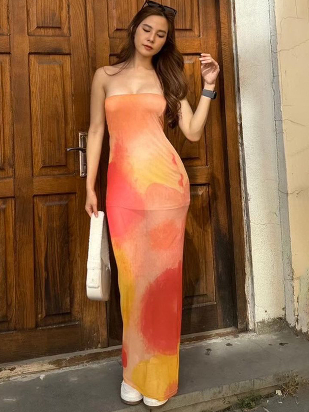 LULU & SKY Women Tie and Dye Dyed Off-Shoulder Bandeau Dress