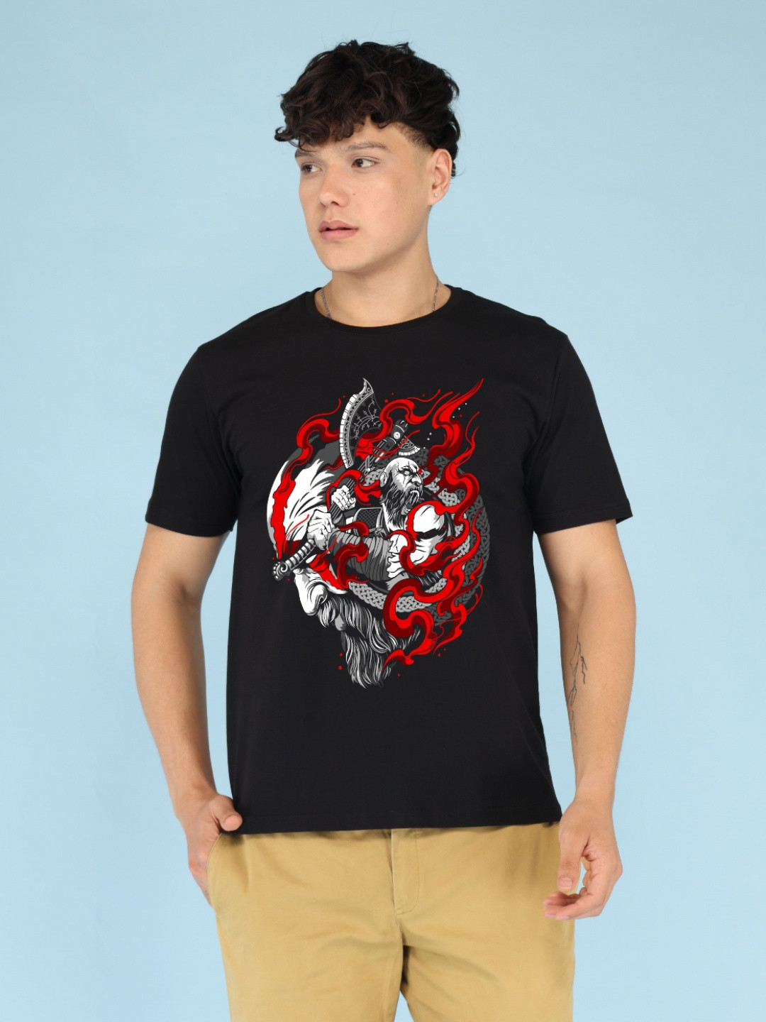 BRAWNY BATTLER Graphic Printed Round Neck Pure Cotton T-shirt