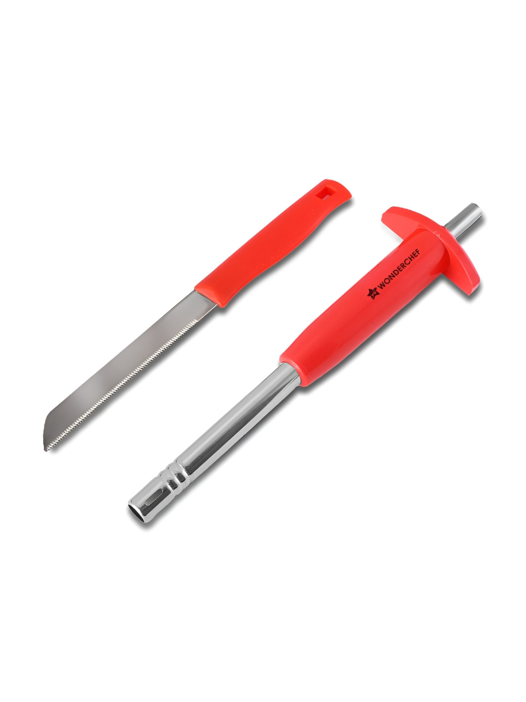 Wonderchef Red & Silver-Toned 2 Pieces Stainless Steel Gas Lighter and Knife