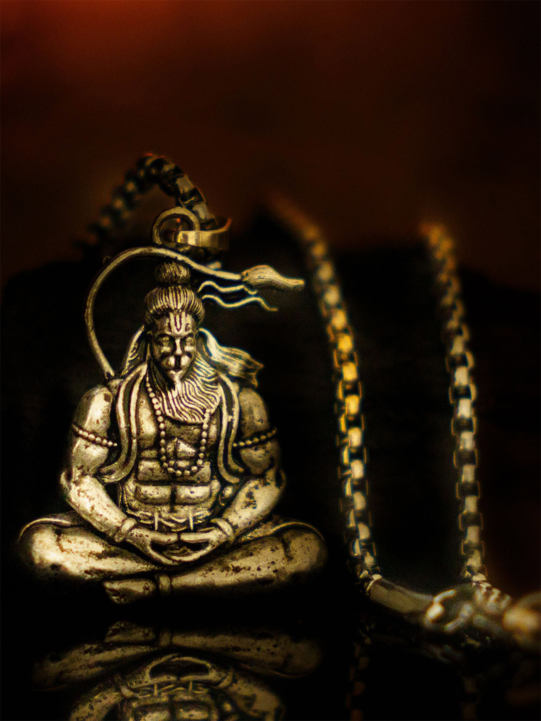 Japam Unisex Silver-Plated Meditating Hanuman Pendant With Chain