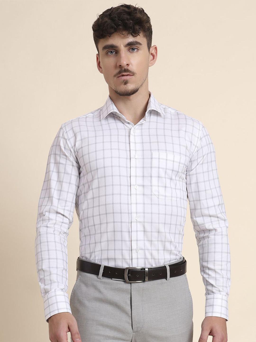 METAL Grid Tattersall Checked Slim Fit Pure Cotton Formal Shirt