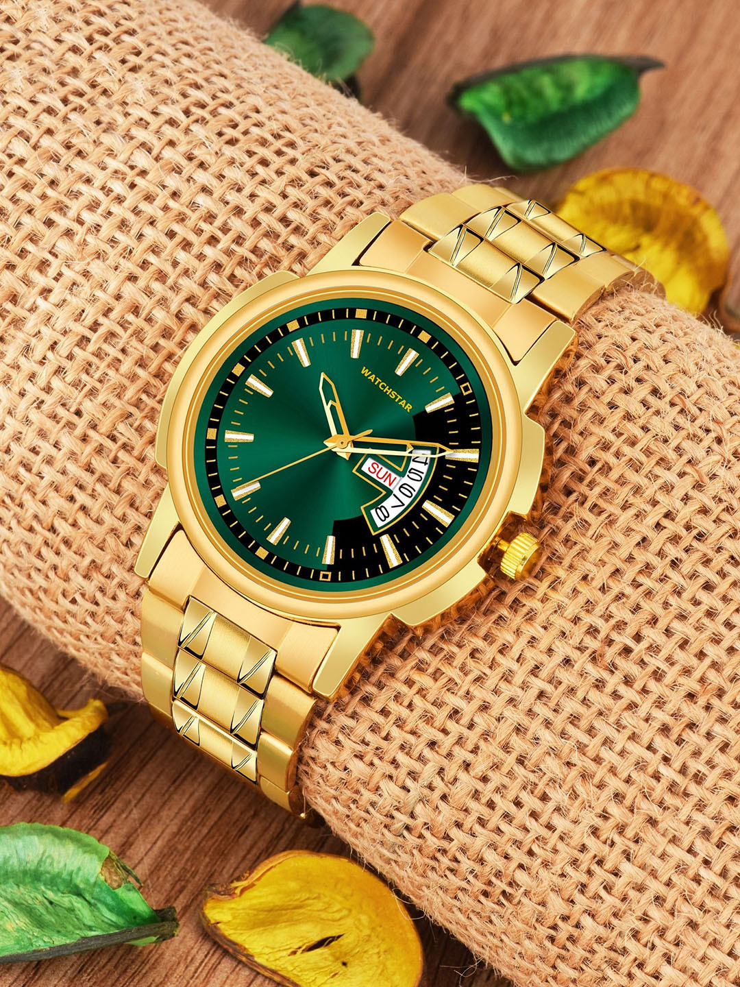 WATCHSTAR Men Bracelet Style Straps Analogue Watch DD gold greenWC