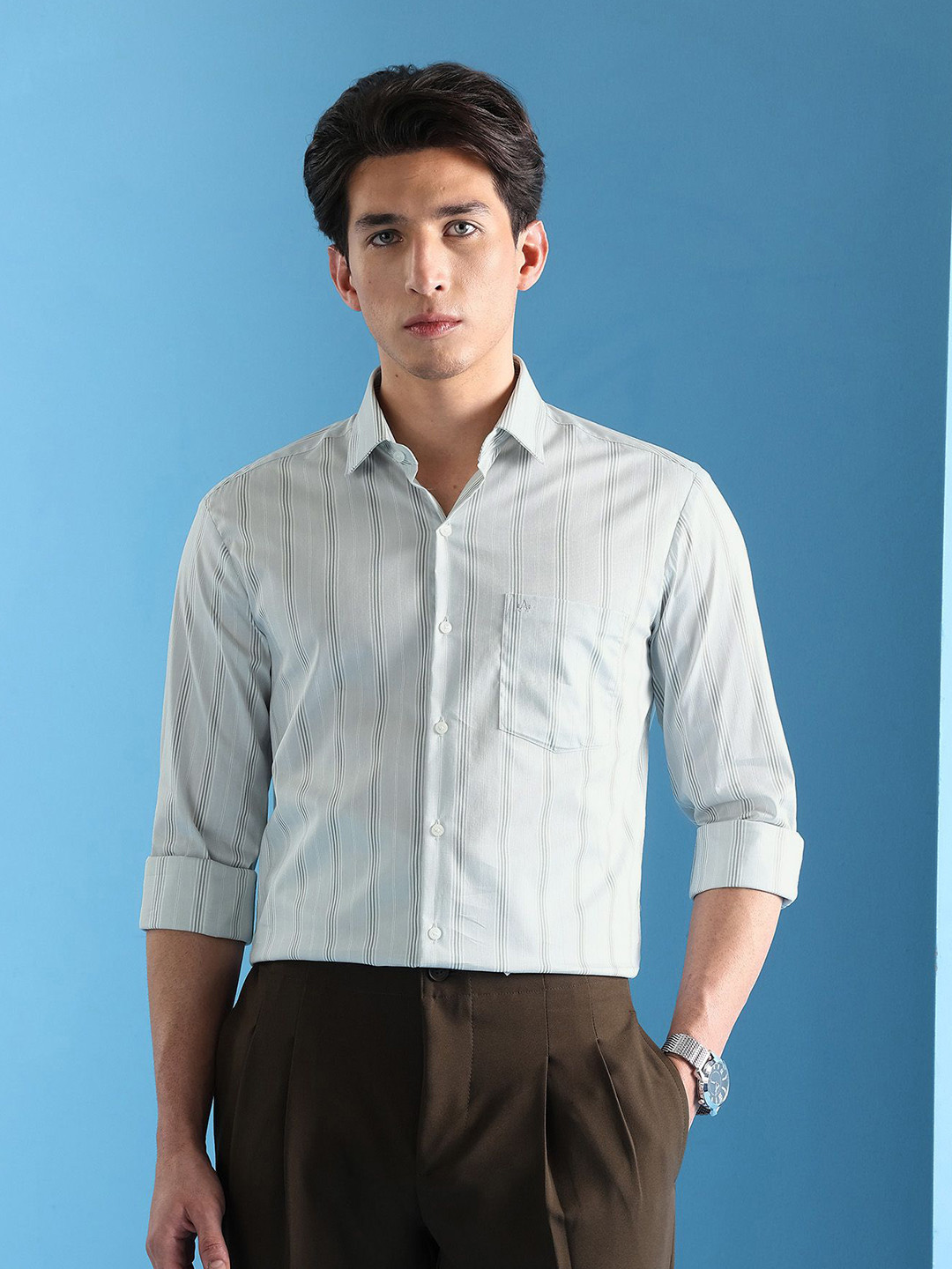 Arrow Men Slim Fit Vertical Striped Spread Collar Formal Shirt