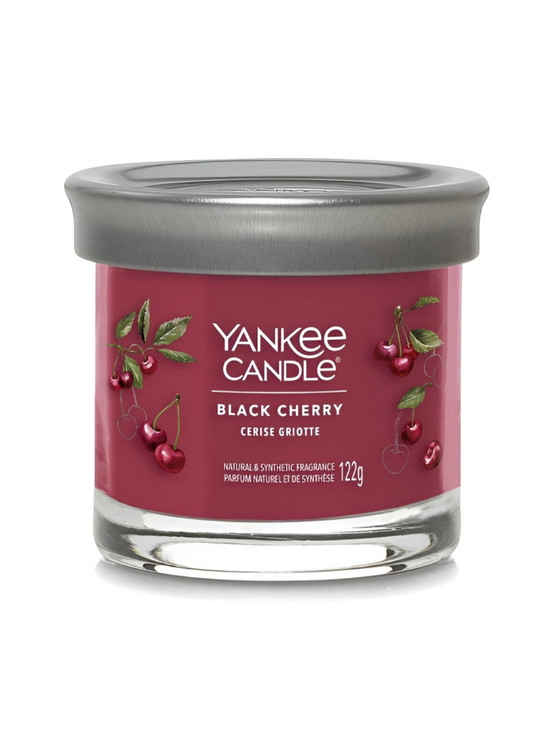 YANKEE CANDLE Cherry Scented 1 Wick Black Cherry Solid Geometric Regular Jar Candles