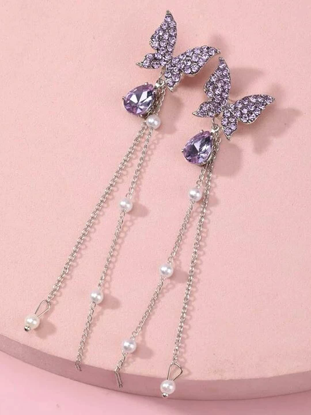 styledose Korean Silver-Plated American Diamond Studded Contemporary Drop Earrings