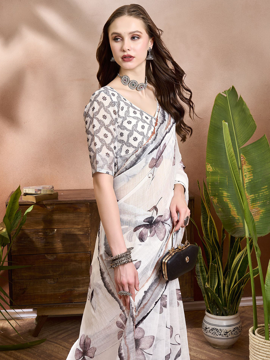 Sangria Printed Pure Cotton Festive Indie Florals Saree