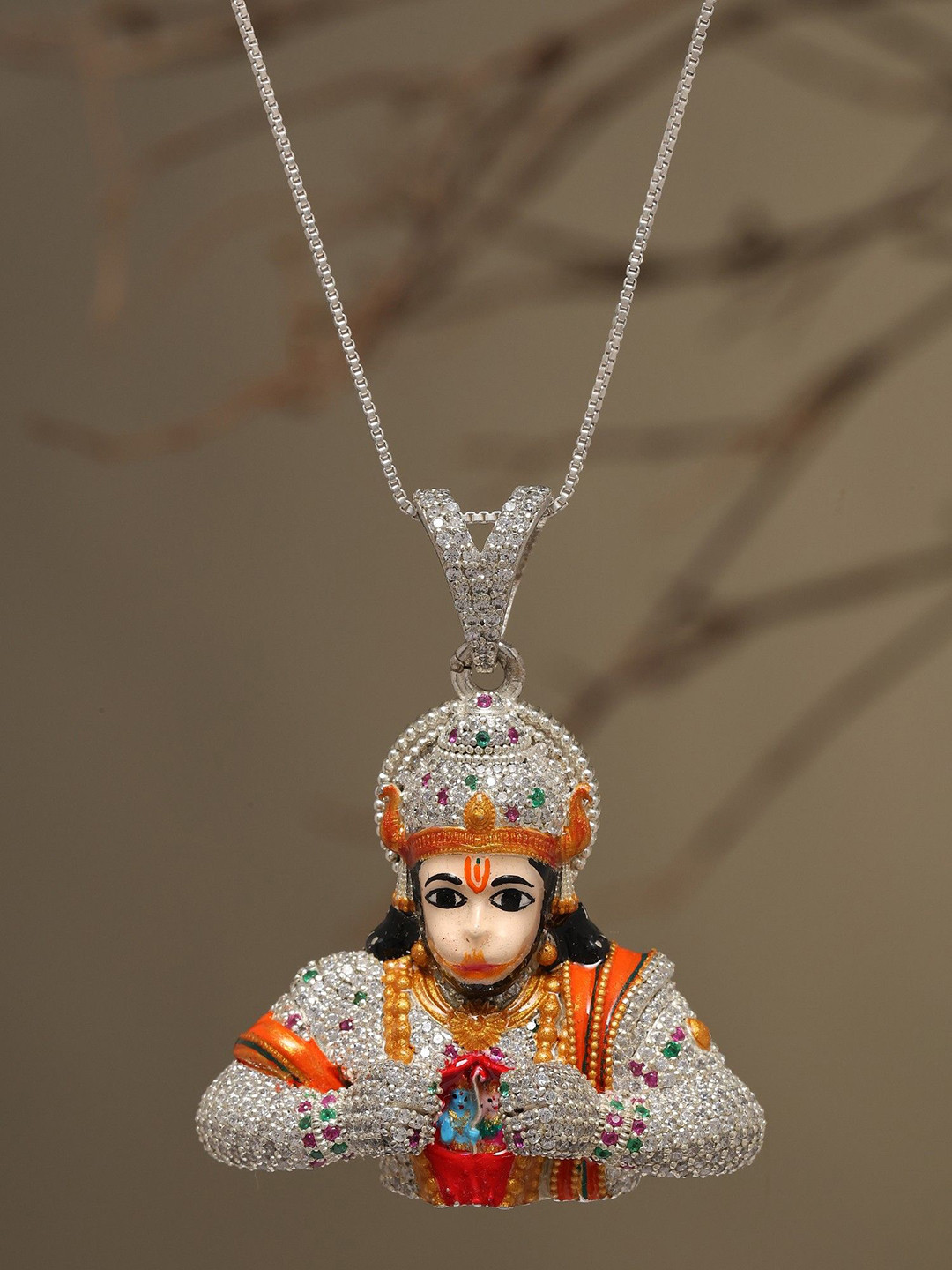 Exotic India 925 Sterling Silver Lord Hanuman Tearing His Chest To Show Rama Sita Pendant