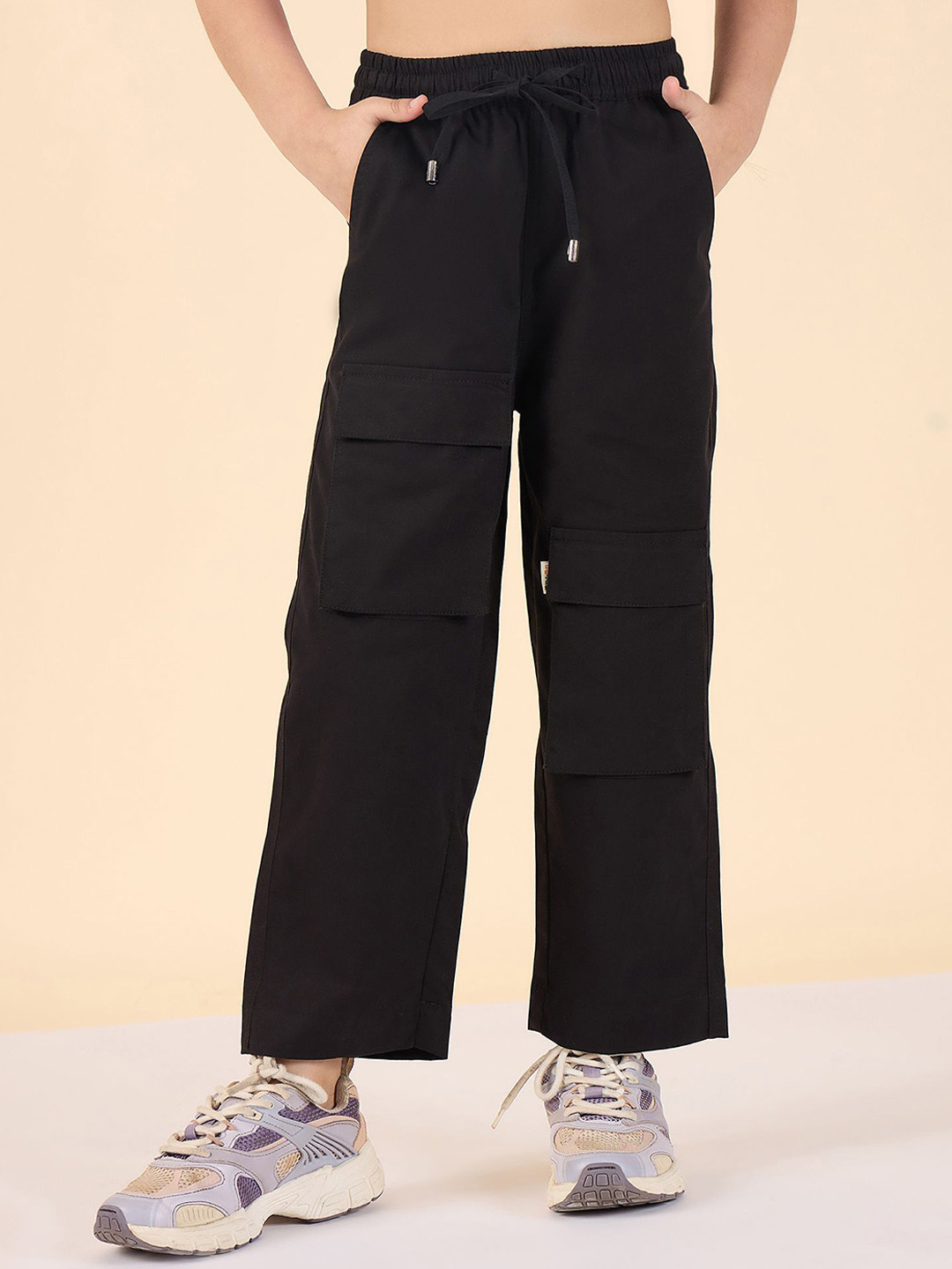 Stylo Bug Girls Straight Fit High-Rise Pure Cotton Cargos