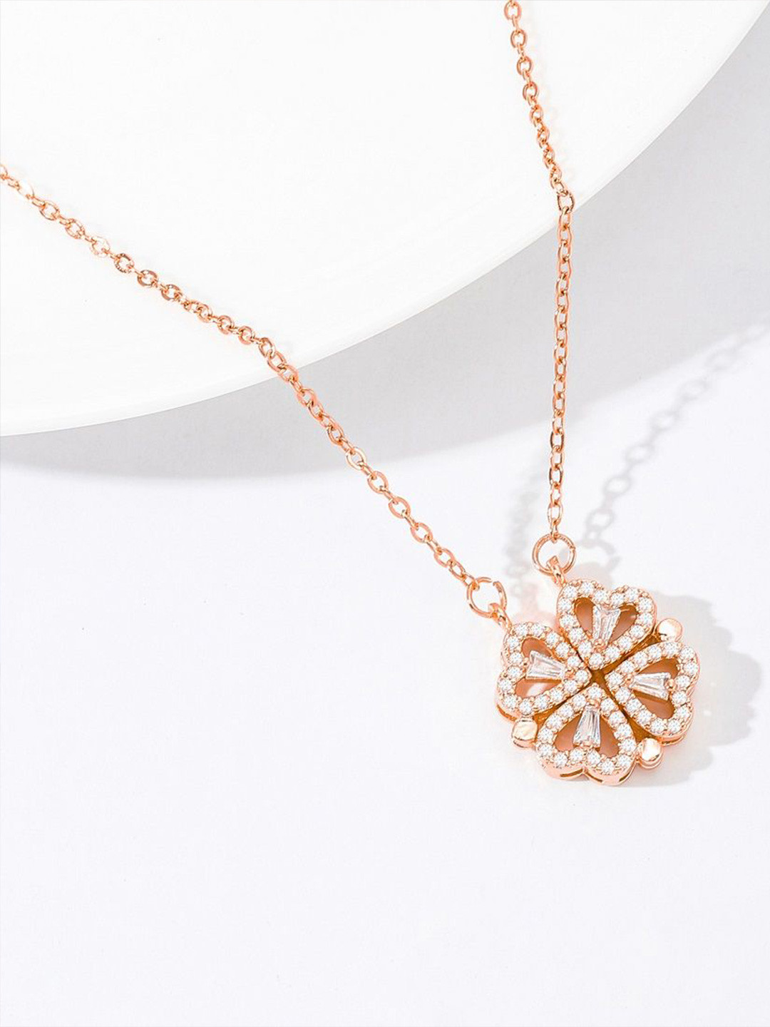 Zabby Allen Stainless Steel Rose Gold-Plated Rhinestone Studded Heart Chain