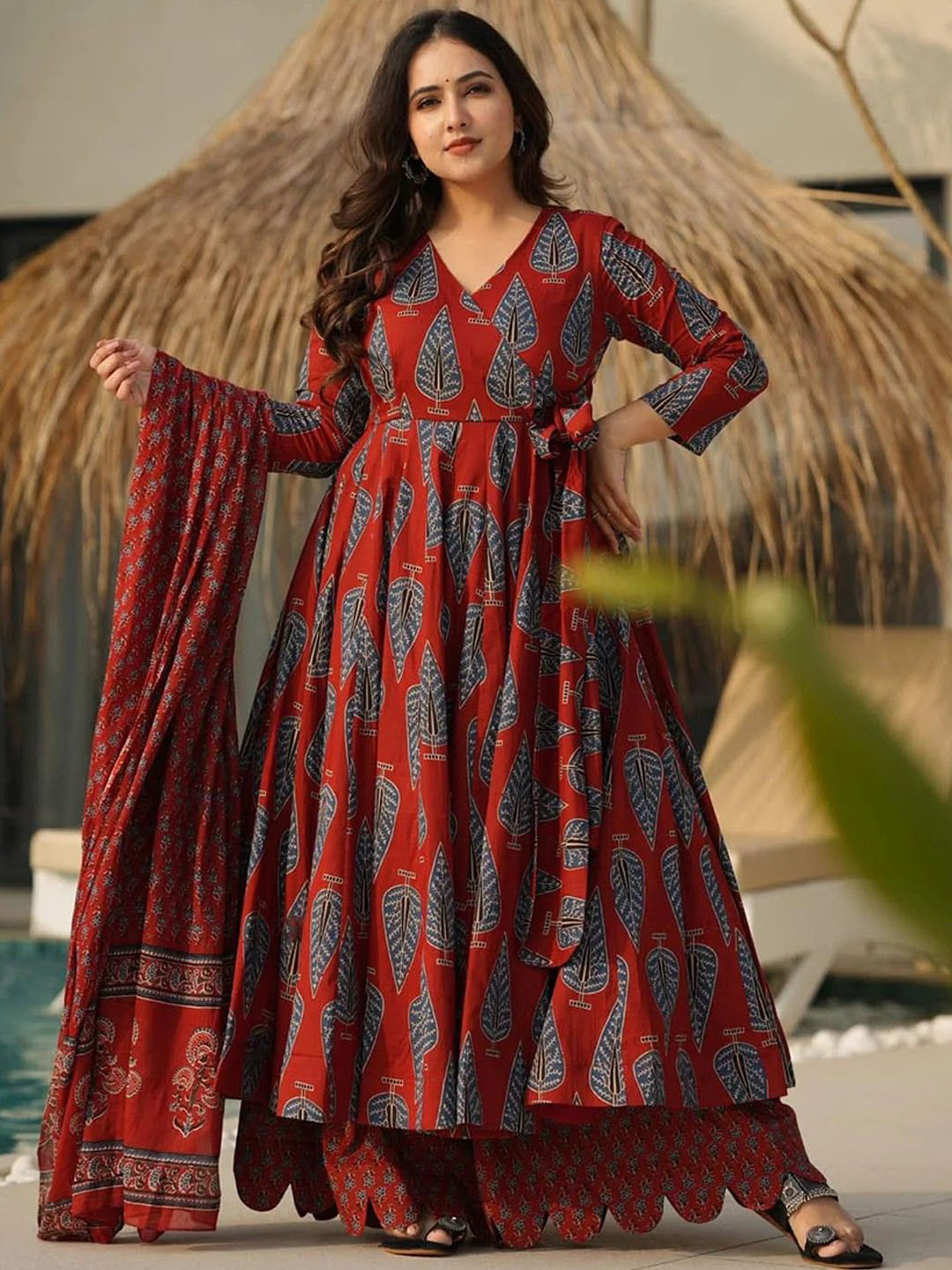 KALINI Women Floral Printed Angrakha Kurta with Palazzos & With Dupatta