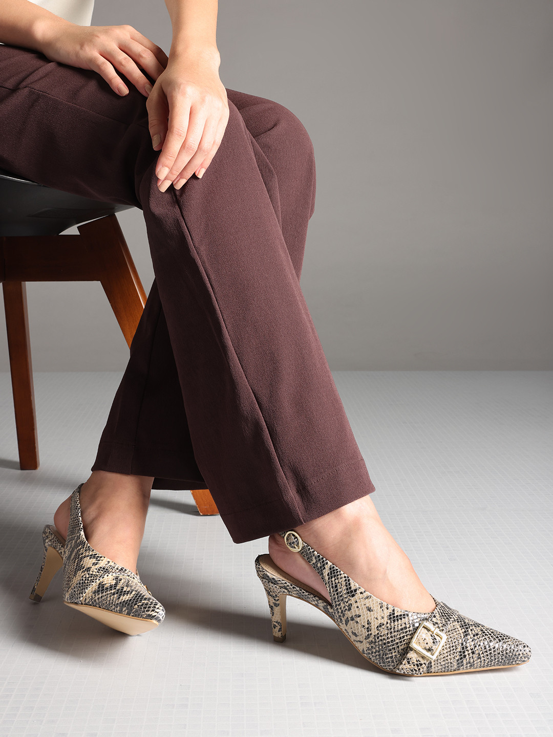 Kenneth Cole Animal Printed Kitten Pumps with Buckles