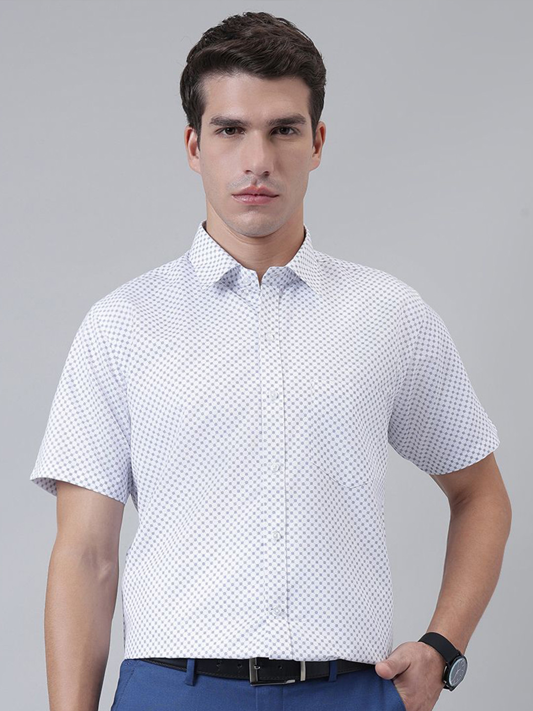 ACCOX Men Geometric Printed Spread Collar Cotton Formal Regular Fit Shirt
