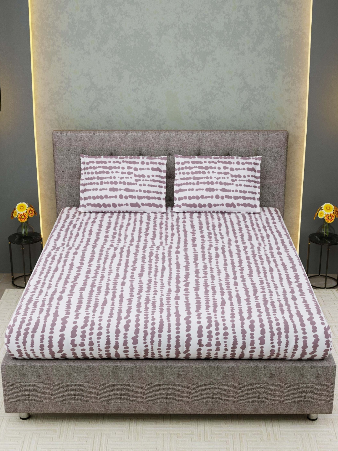 Myntra Elegant Homes White Striped 250 TC Pure Cotton King Bedsheet Set 2.54 m x 2.84 m