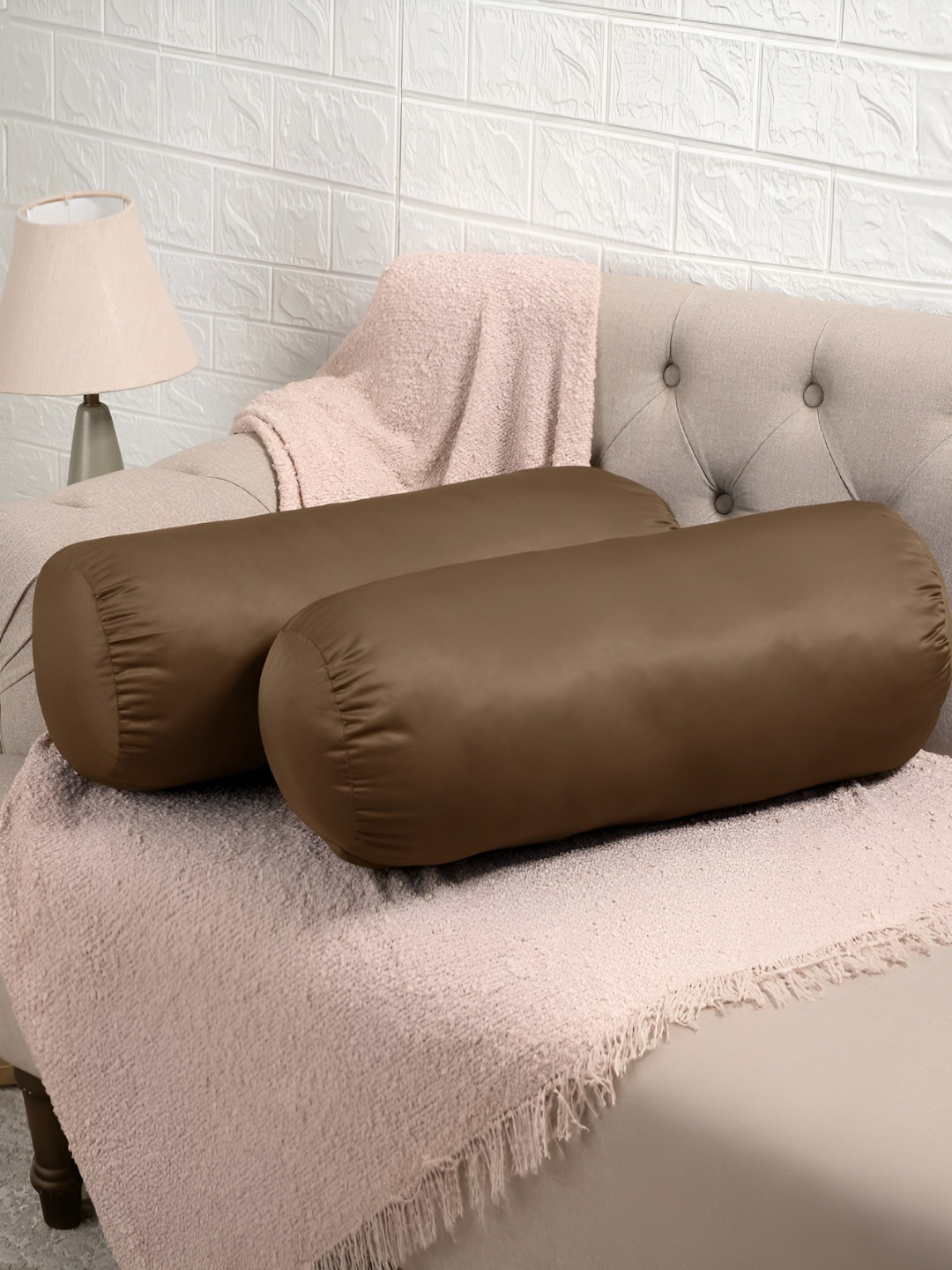 wakefit Set Of 2 Brown Hollow Fiber Filling Bolster Pillows