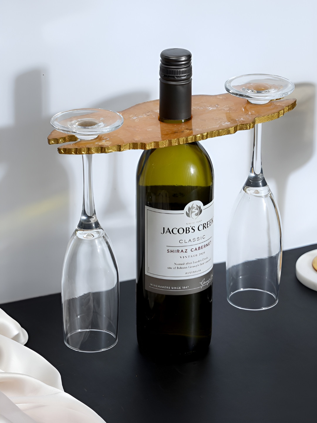 DULI Mustard Color Resin Wine Bottle & Glass Holder