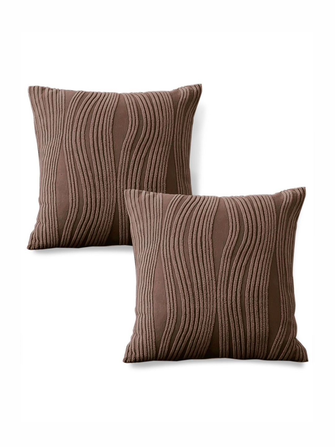 HOKIPO Brown Knitting Jacquard 2 Pieces Square Cushion Covers