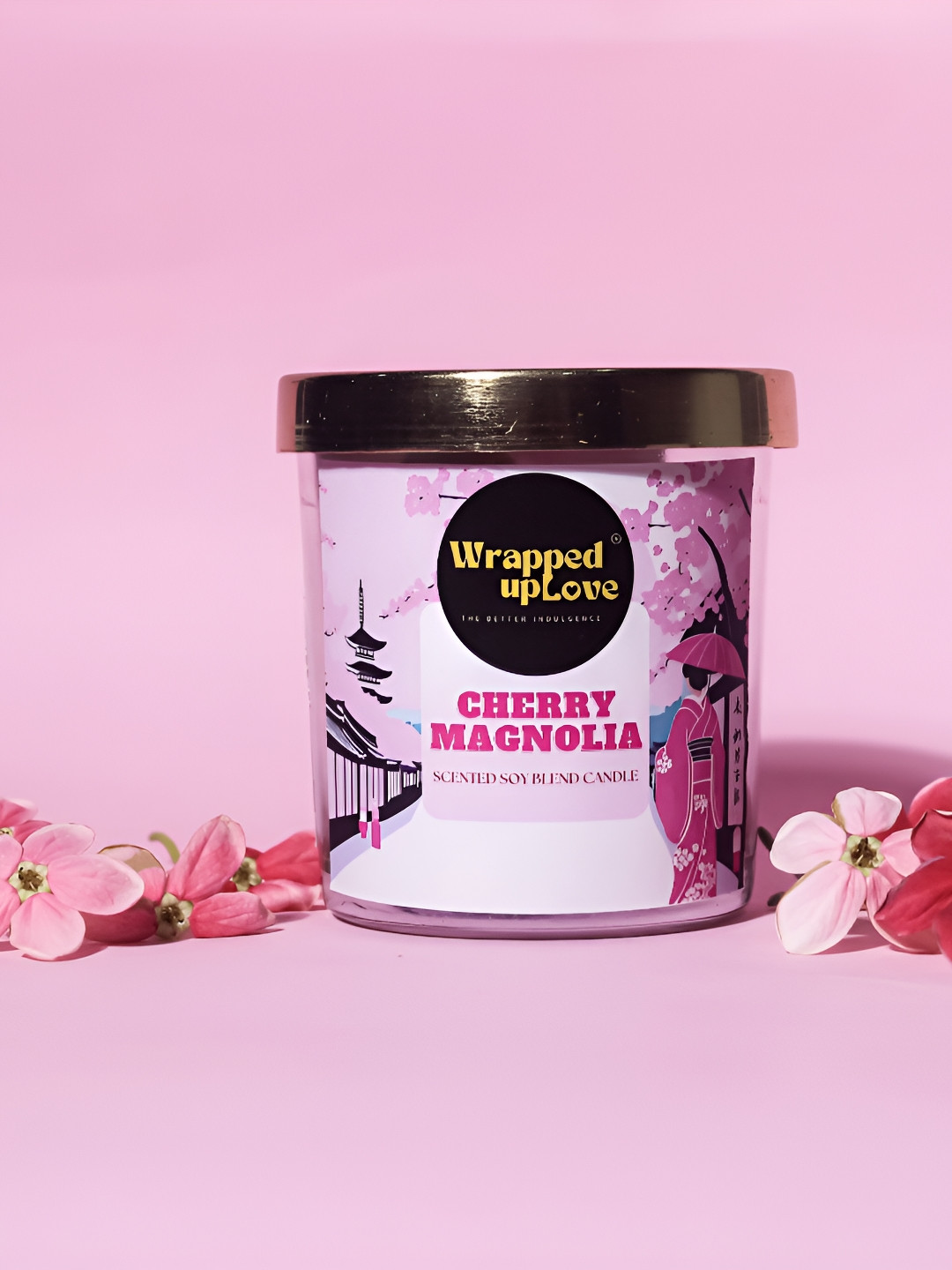 Wrapped up Love Cheery Magnolia 1 Wick Cherry Magnolia Solid Geometric Regular Jar Candles