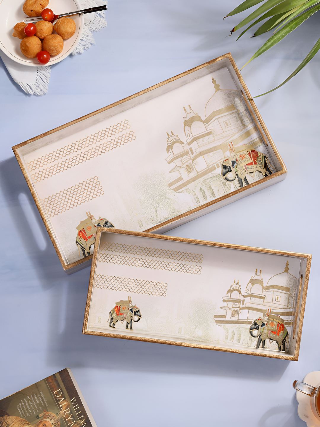 DULI Cream-Coloured 2025 MDF 2 Pieces Easy to Clean Serving Tray